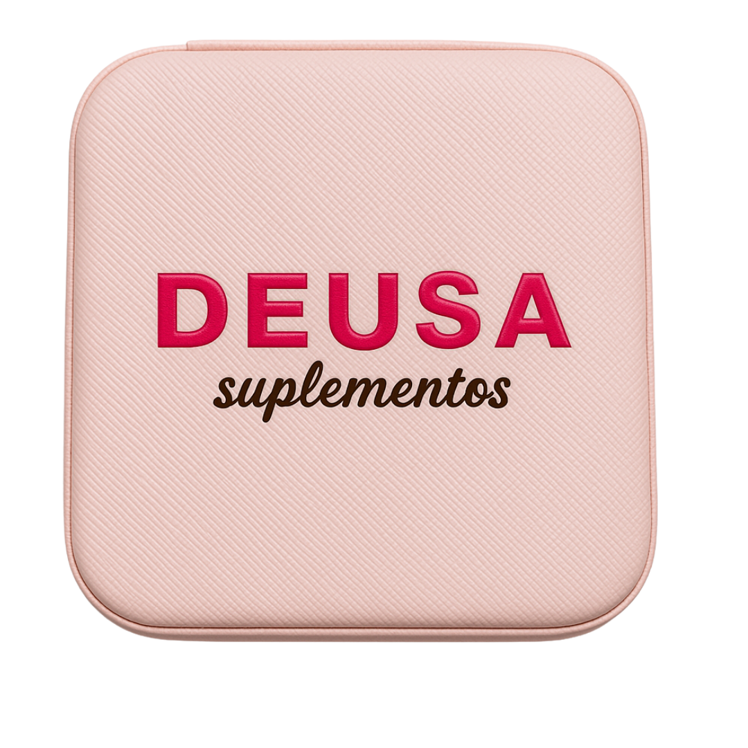 Mini porta joias rosa com logo deusa suplementos